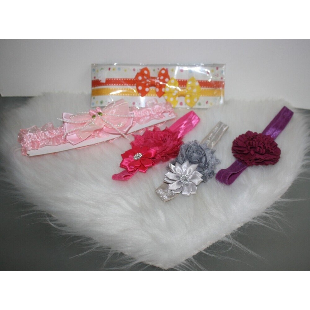 Lot Of Toddler Girls Stretch Headbands Flowers Rhinestones Pink Yellow Gray NWOT